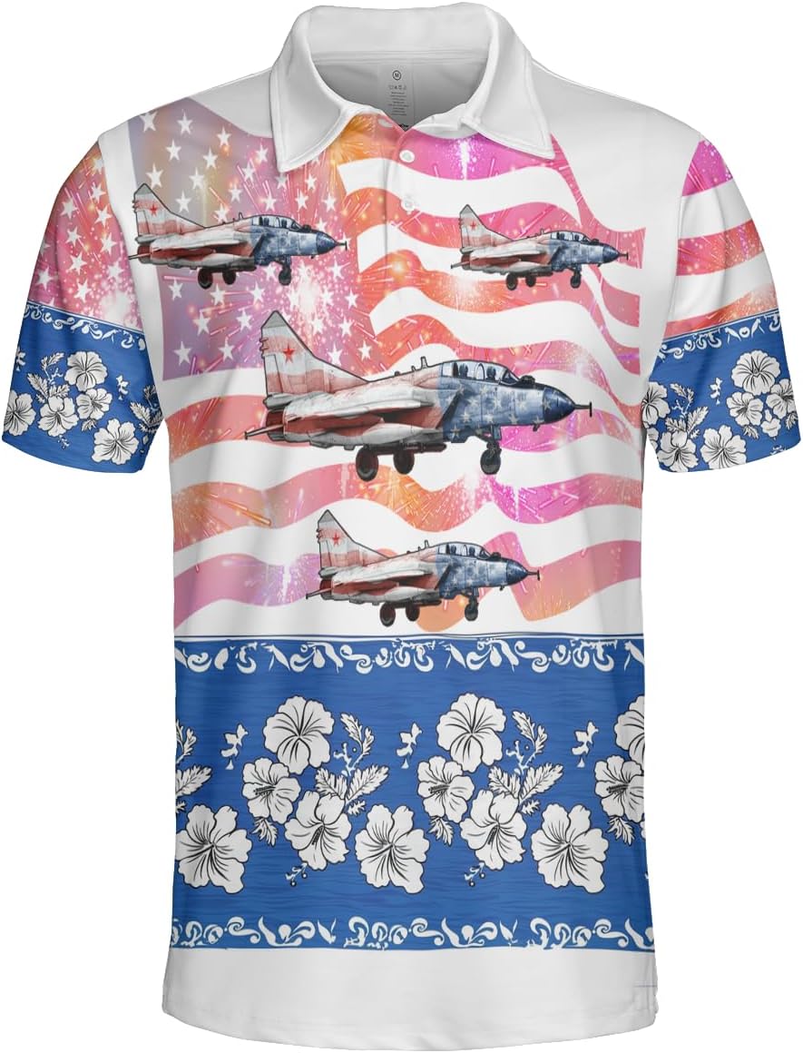 Airplane Polo Shirts for Men - Plane Pilot Mens Golf Shirts Short Sleeve Dry Fit Casual Tennis T-Shirt S89