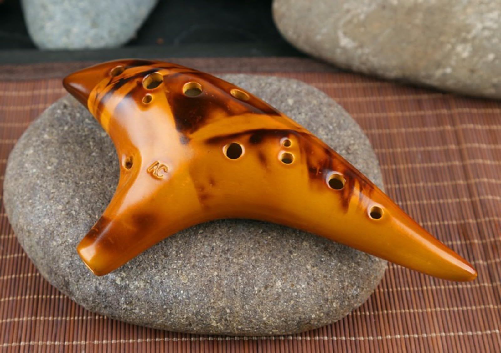 avanzato Ocarina in Ceramica Strumento Musicale per Principianti e Professionisti Facile da Suonare e Portatile Flute Do Contralto Colori Misti，Ocarina a 12 fori con affumicatura a paglia