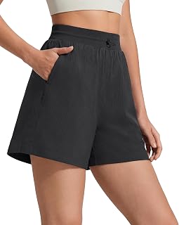 G4Free High Waisted Casual Athletic Shorts Women 3.5''-Adjustable Drawstring Workout Shorts with Zip Pockets