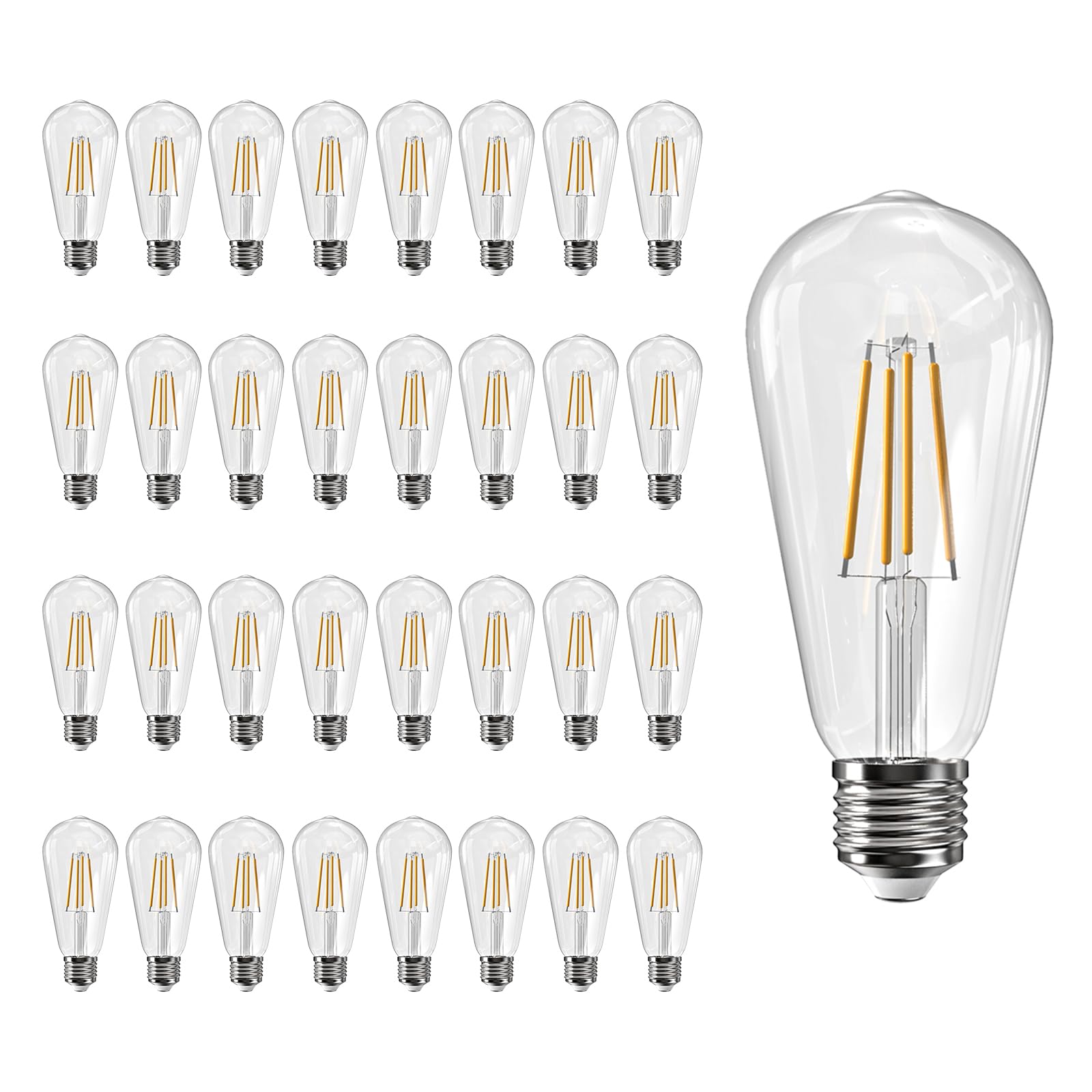 Jensense Edison Bulbs E26 LED Bulb 60 Watt Equivalent, Vintage LED Light Bulbs CRI90+ ST19, Dimmable Clear Light Bulbs (2700K Warm White, 7watt-32 Pack)