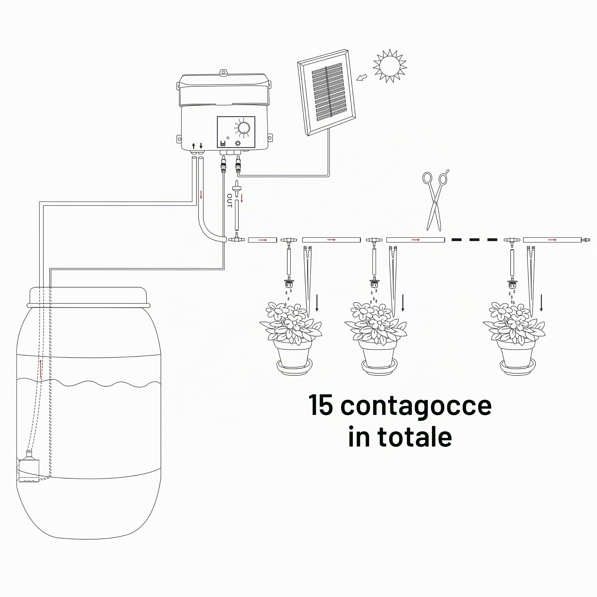 Esotec 101100, Set completo per sistema di irrigazione solare, a gocce, con 15 getti irrigatori
