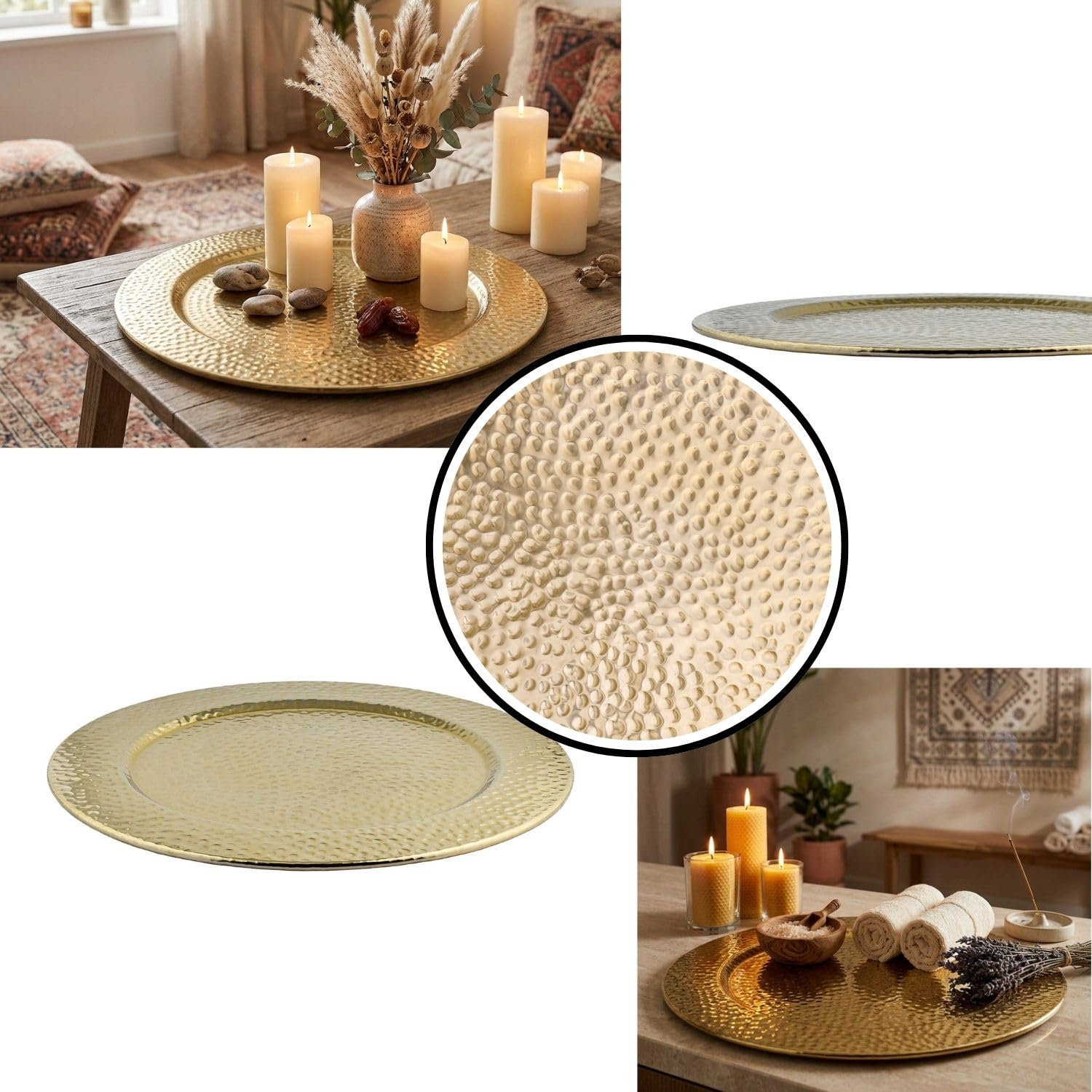 Design-Serviertablett Nizza handgefertigt aus Aluminium in Gold 50 cm