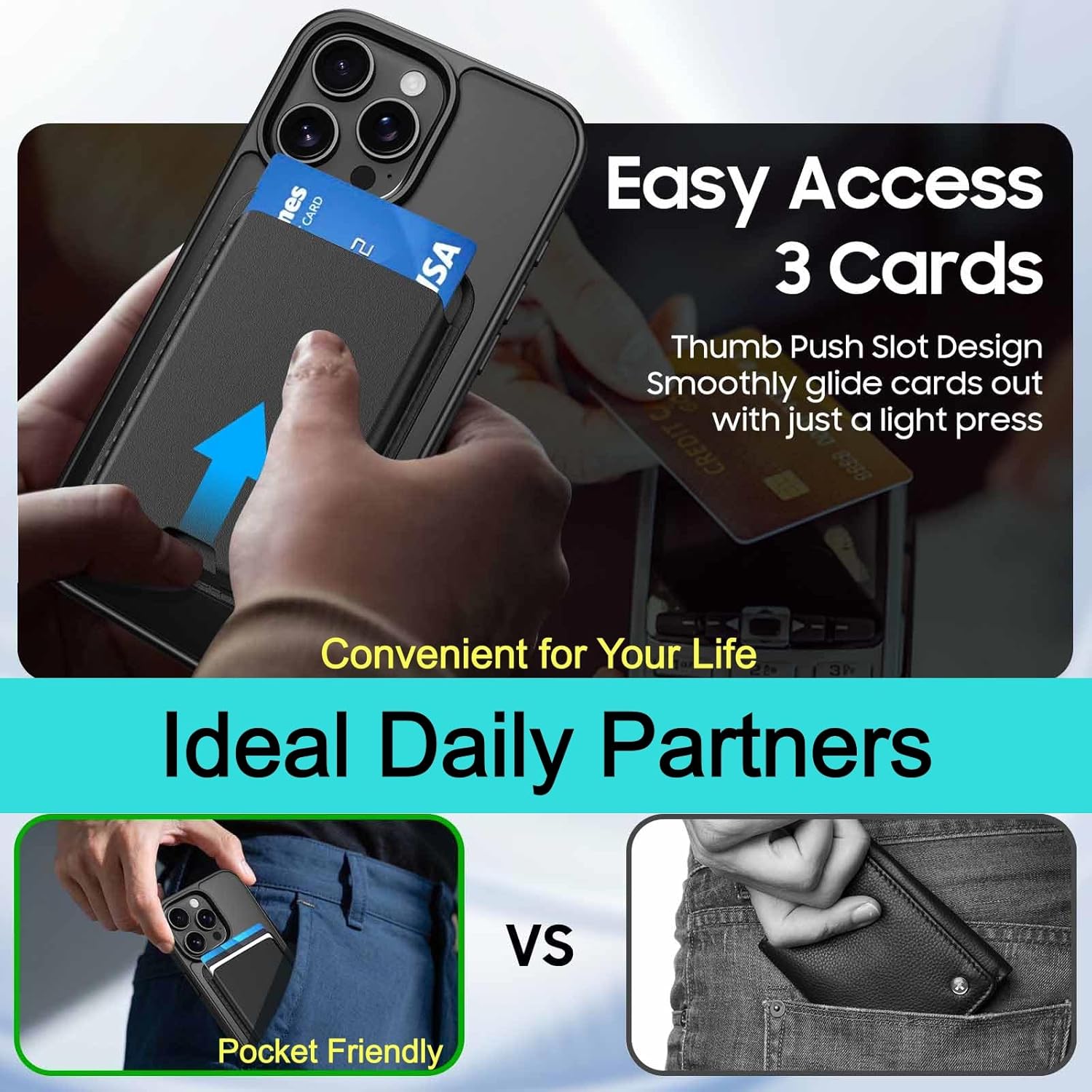 Magnetic for iPhone 16 Pro Case with Detachable Magnetic Wallet, Compatible with MagSafe, Credit Card Holder, RFID Blocking, Military Protective Slim Phone Cover, Black - Image 6