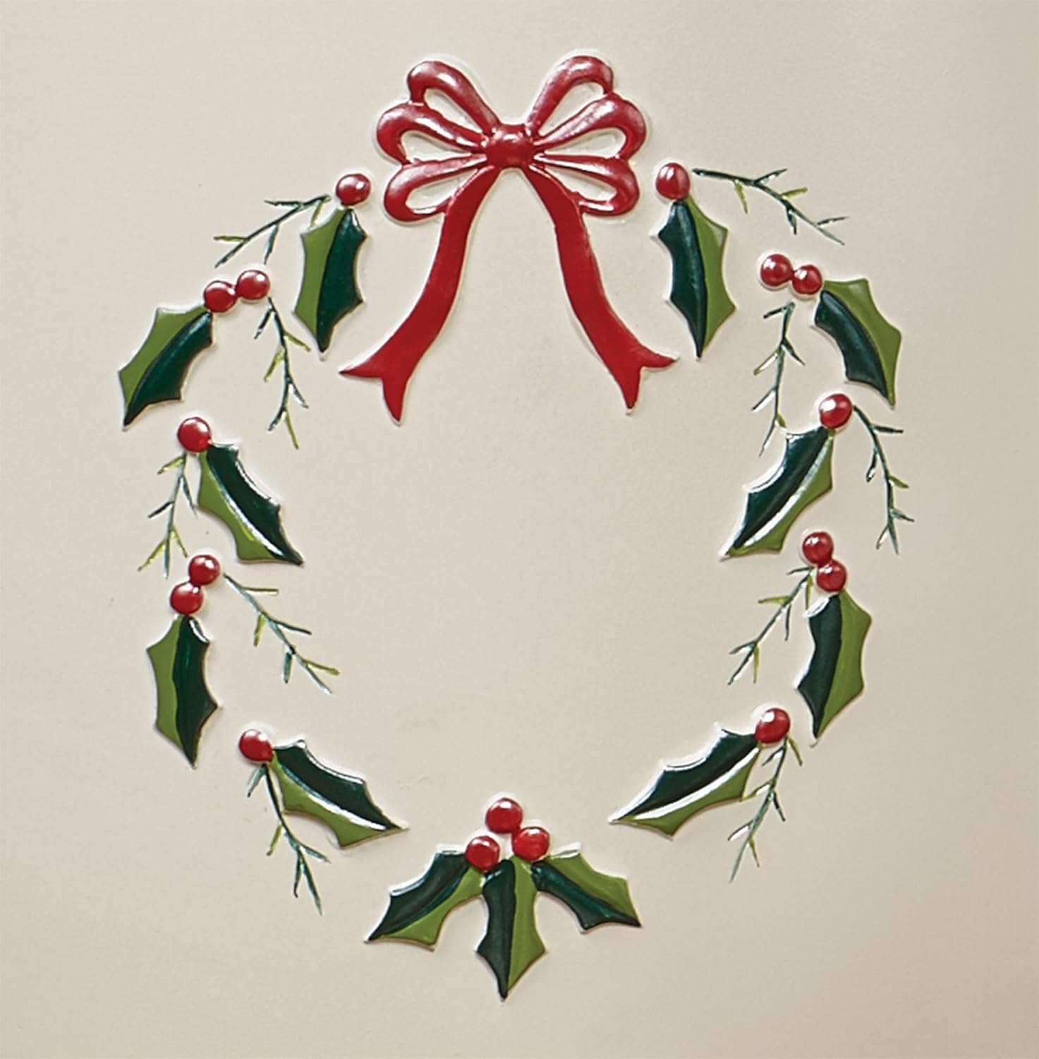 Touch of Class Holly Wreath Wastebasket Eggshell