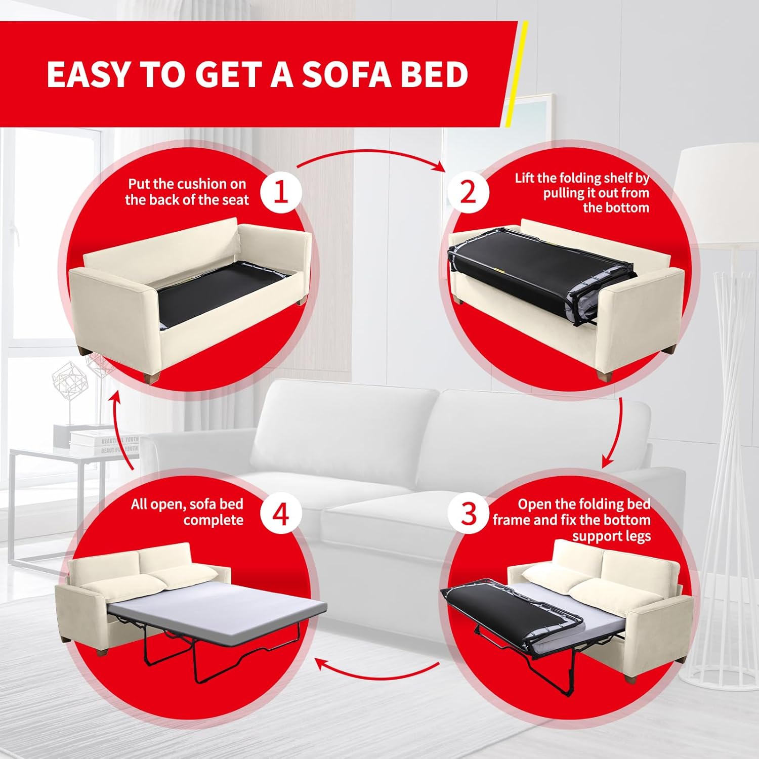 PUREMIND Sleeper Sofa Couch with Pullout Bed, Velvet Full Size Pull Out Sofa Bed with Folding Foam Mattress, 2-in-1 Pull Out Couch Beds Sleeper Loveseat Pull-Out Beds for Living Room, Small Spaces