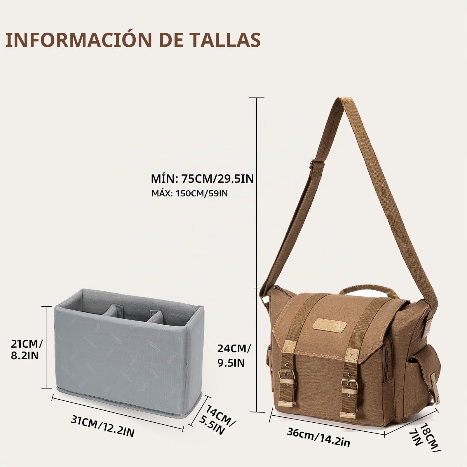 Luakug - Bolsa para cámara réflex, Bolsa de Hombro para cámara con Material Impermeable y Acolchado Desmontable, Compatible con cámaras réflex Canon Nikon Sony (marrón)