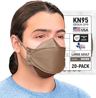BNX 20-Pack KN95 Face Masks, Disposable Particulate KN95 Mask Made in USA, Tri-Fold Cup/Fish Style (20 Pack) (Earloop) (Model: EF95) Brown