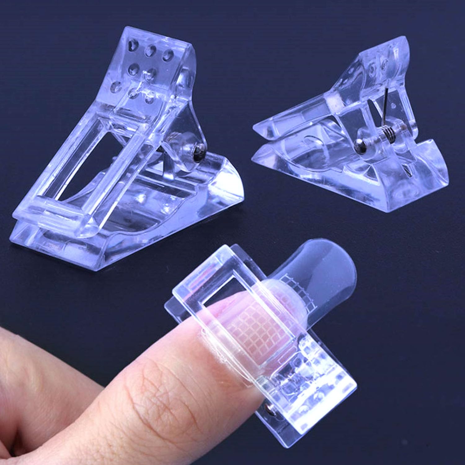 10 Pcs Pinces Ongles Transparentes, Pinces à Ongles en Gel, Clip à Ongles Cristal pour les Extensions d'Ongles et la Manucure (Bleu)