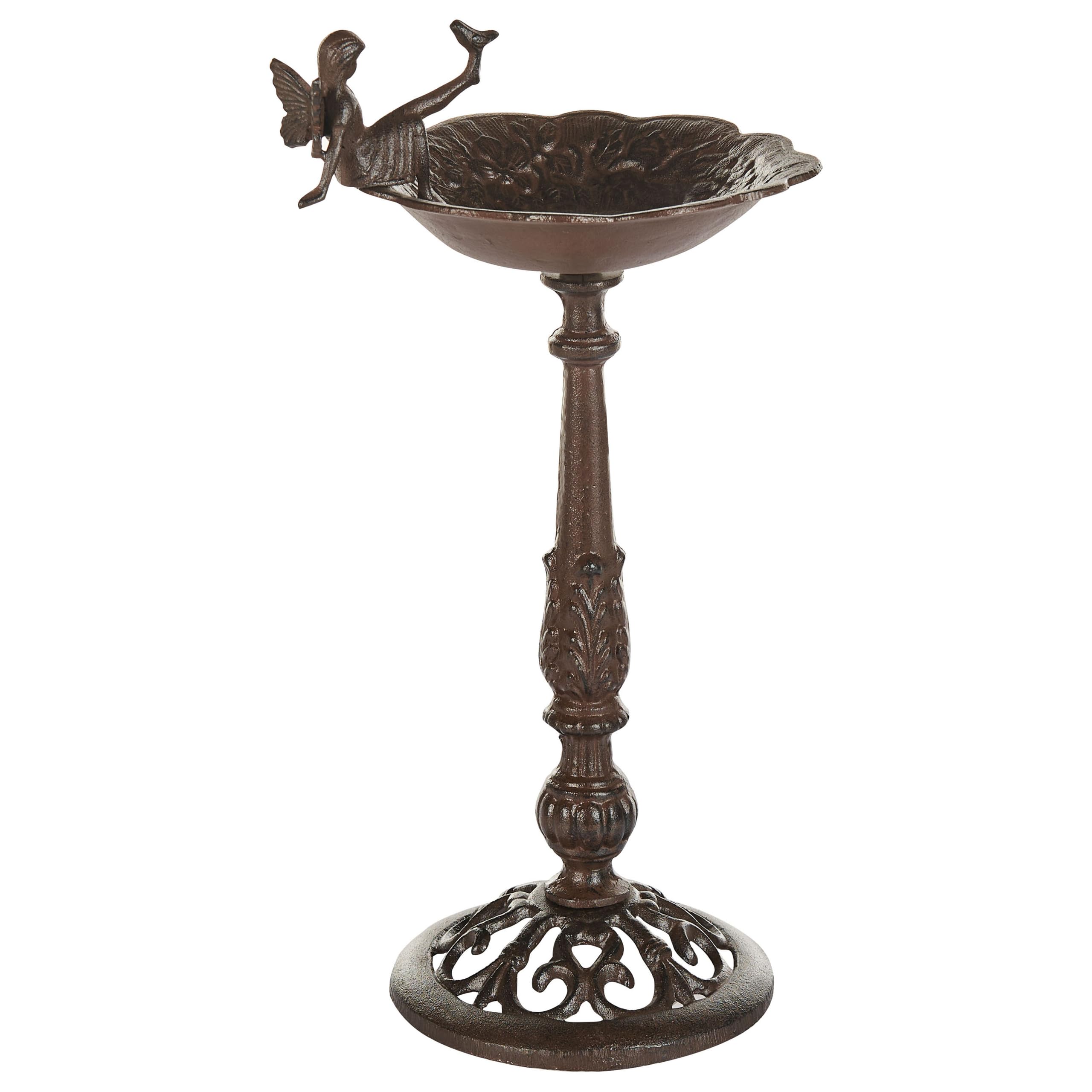 Beliani Stehende Garten Vogeltränke mit Standfuß Feen-Figur Metall braun 53 cm hoch Lark