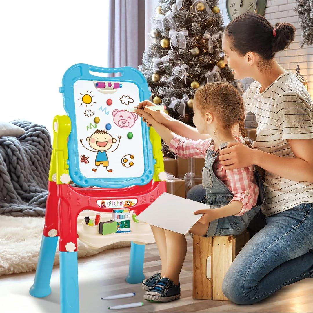 GalPat Baby Pizarra Infantil Magnética Doble Cara, Caballete para Niños con Altura Regulable, Incluye Tizas, Rotuladores, Letras y Números Magnéticos, Ideal para Aprendizaje y Creatividad