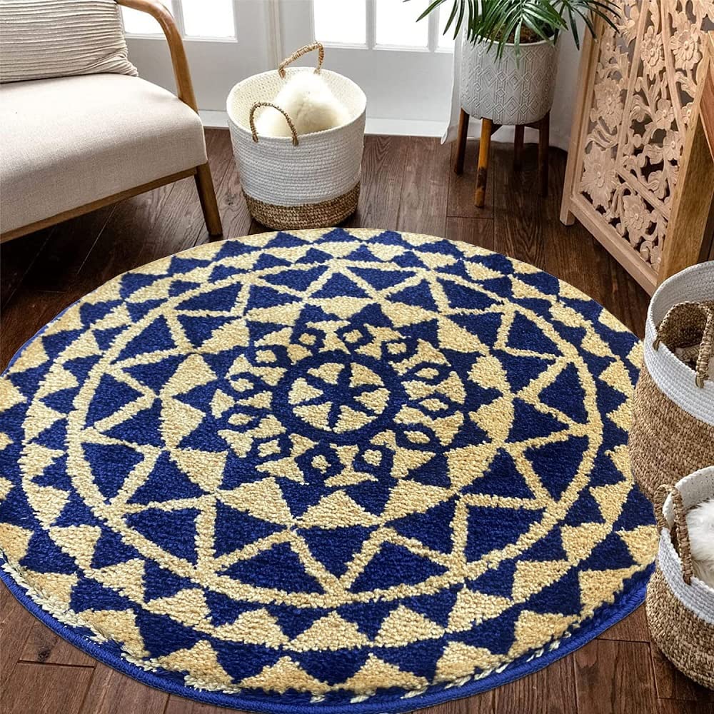 Roseate Persian Round Rug (60x60 cm) Microfibre 2000 GSM Rugs/Carpet for Living Room/Bedroom/Bathroom/Door Mat/Kitchen/Floor Mat (Navy Blue & Beige) Pack of 1 (B0BL3TN4LC) Amazon Price History, Amazon Price Tracker