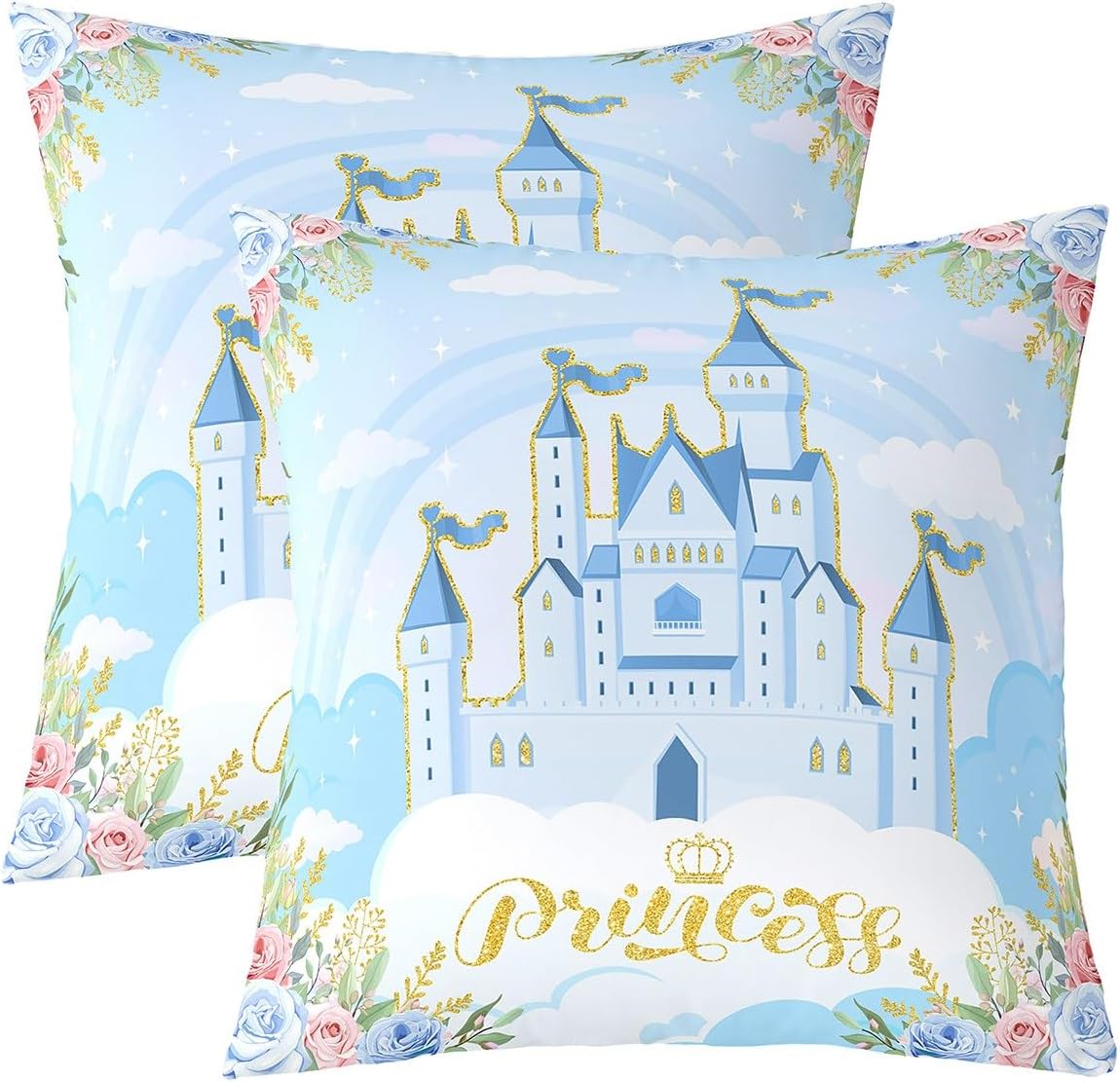 Manfei Pink Bow Tie Print Pillow Cover 22"x 22",Dreamy Princess Style Flower Double Sides Print Pillowcase Soft Square Cushion Case,Floral Bowknot Throw Pillow Covers Pack of 2