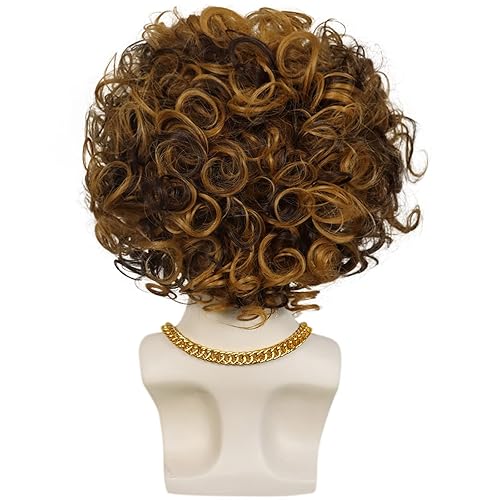 Miniatura 3 de JoneTing 3 pelucas rizadas de rizo corto marrón para hombres de los años 70 y 70 para hombres de los años 80 y 80 peluca afro para fiesta de