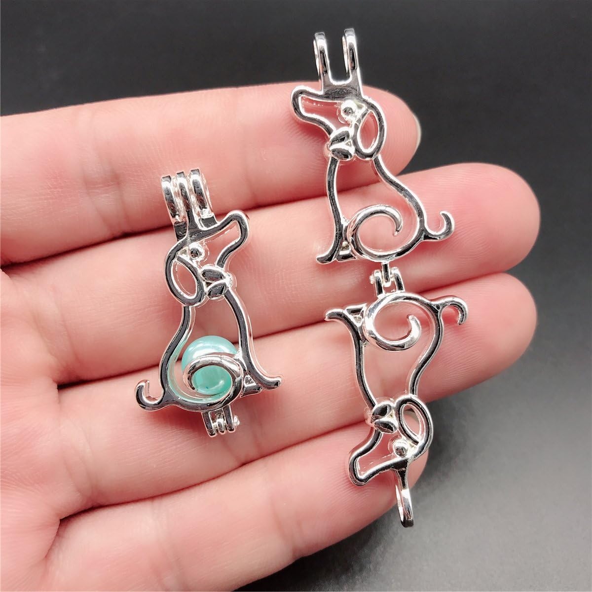 10pcs Silver Pearl Cage Locket Pendants, Essential Oil Diffuser DIY Necklace Bracelet Jewelry Making Craft, Bulk Beads Aromatherapy Diffuser Charms Gifts for Women Girls - Image 3