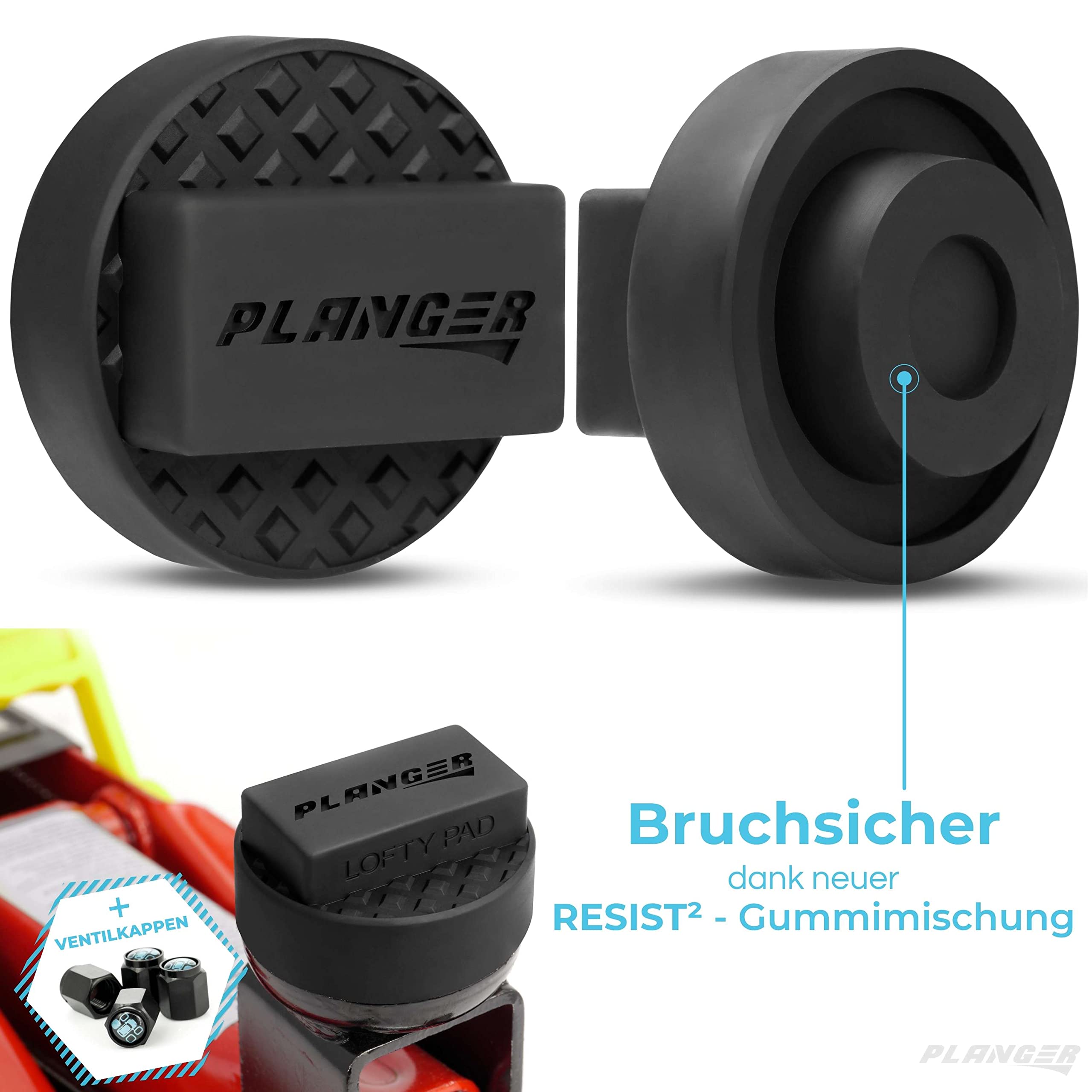PLANGER® Wagenheber Gummiauflage BMW - Lofty PAD flach (für BMW, Mini & Opel) - Bruchsicher 3t VENTILKAPPEN