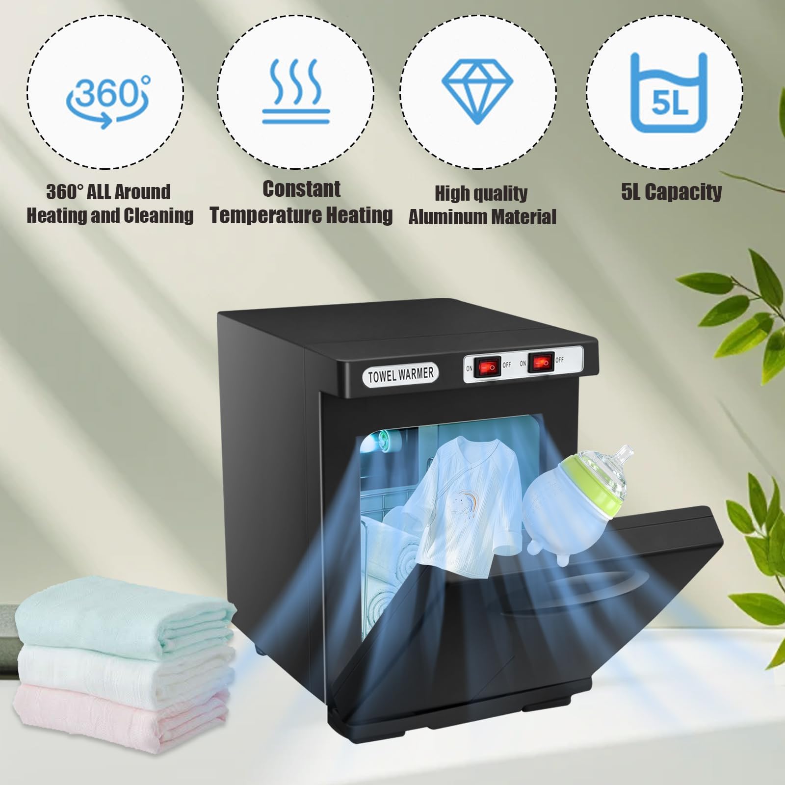 Calentador de toallas de 5 l, armario de toallas calientes, toalla UV, profesional secador de toallas 176 °F, toalla esterilizador caliente, para salones de masaje, peluquería, belleza, oficina, spa