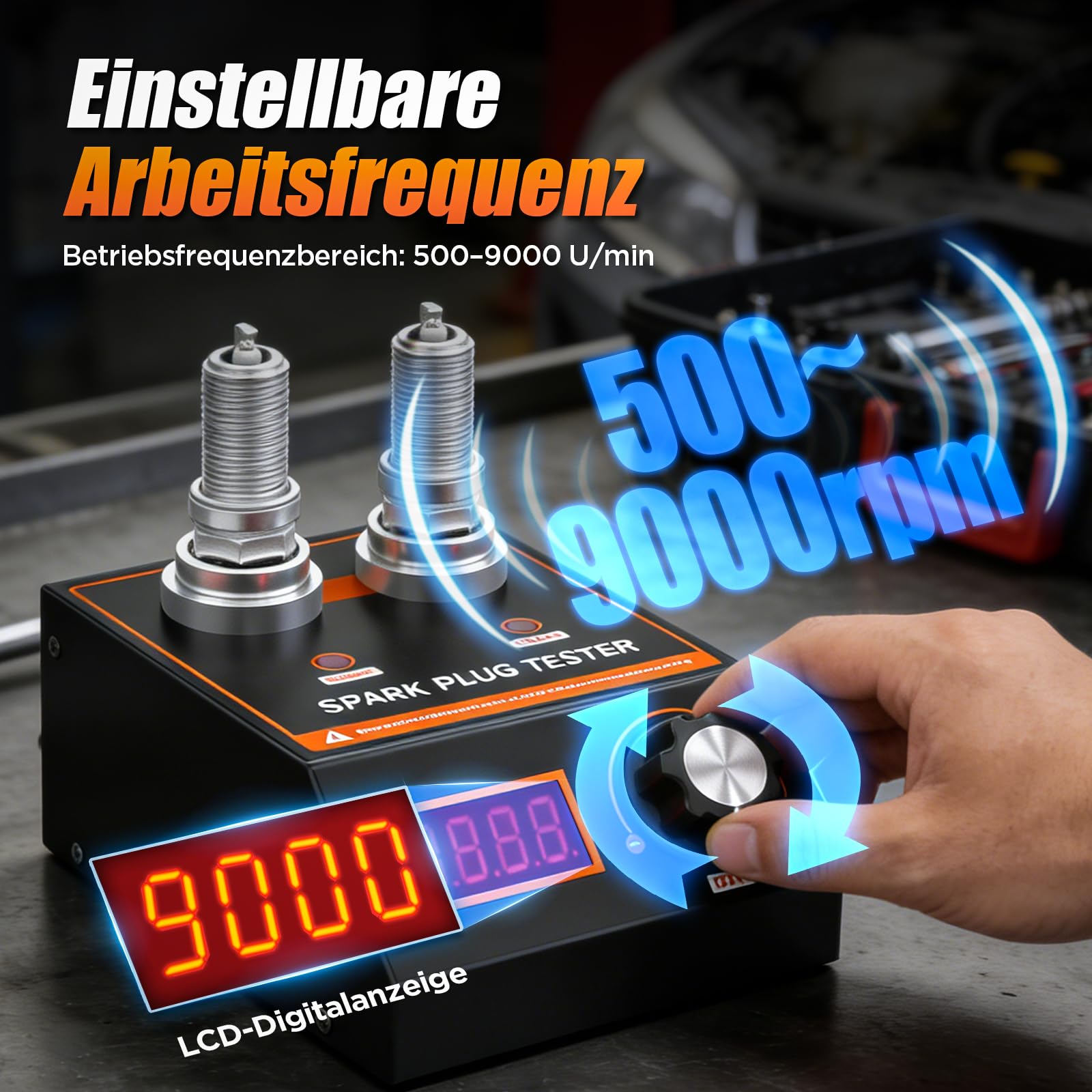 Zündkerzentester, Zündkerzenprüfgerät mit zwei Öffnungen, MotorZündungstester, Einstellbare Arbeitsfrequenz von 500 bis 9000 U/min, Zündkerzenprüfer für 12-V-Autos und Motorräder