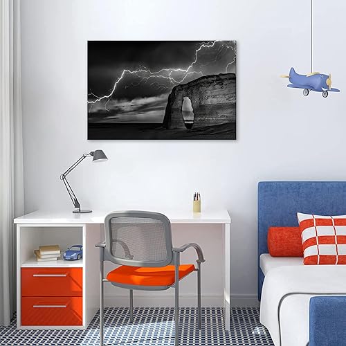 Miniatura 4 de Lienzo de montaña y relámpago, arte abstracto moderno de pared, pósteres e impresiones en blanco y negro, decoración de pared enmarcada, arte de