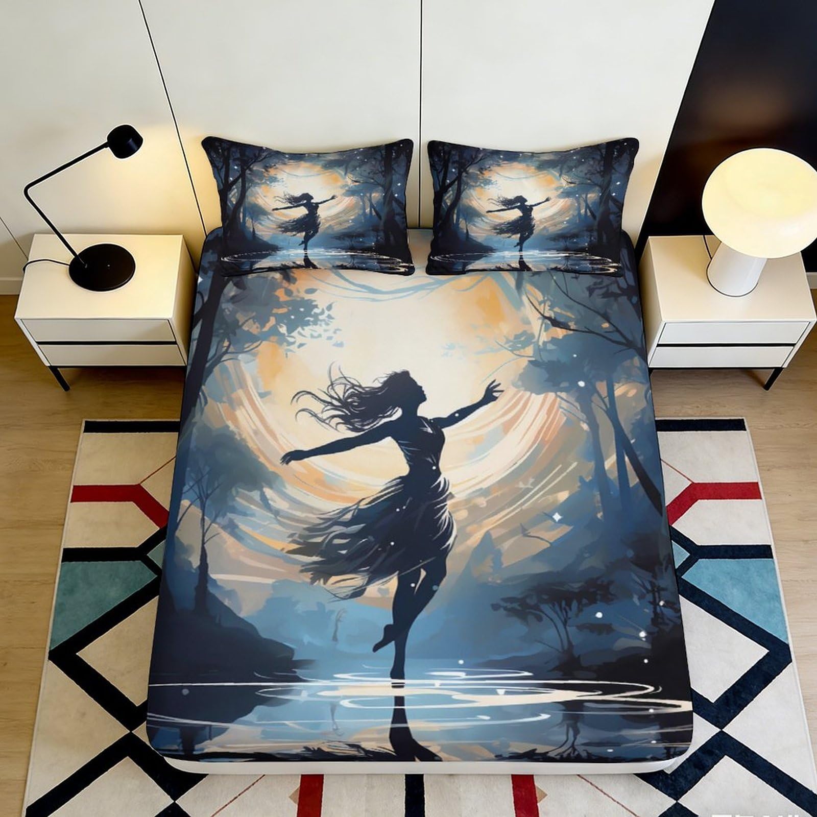 Pnayamiorkfel Style-6 3D Printed Dancing Silhouette Fitted Sheet Microfiber Soft Art Forest Mattress Cover Bedroom Decor 90X200x25cm