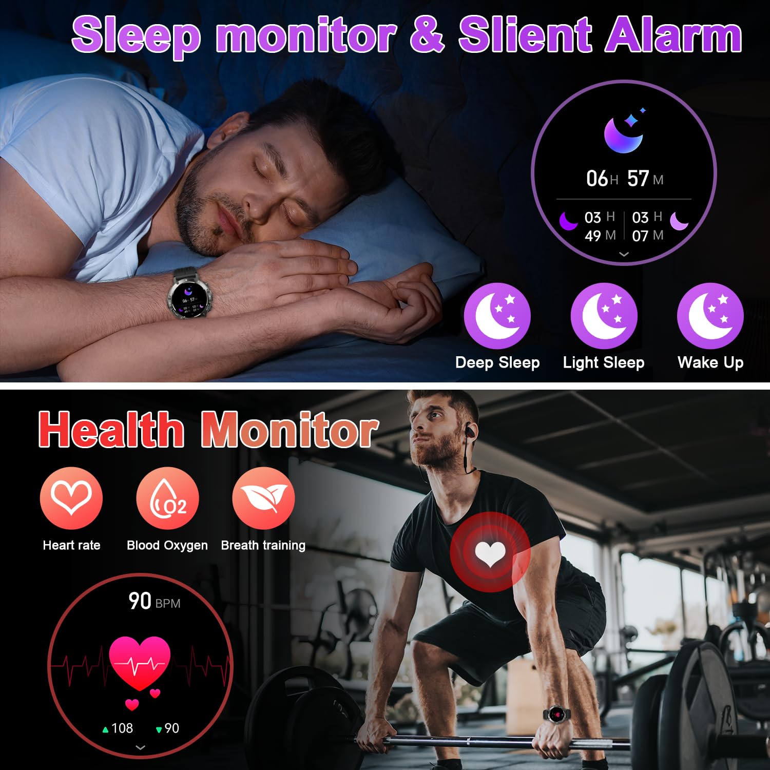 Smart Watch for Men Fitness Tracker: Bluetooth Waterproof Make Answer Call Digital Mens Watches Running Smartwatch for Android Phones iPhone Samsung Compatible Step Pedometer Sleep Heart Rate Monitor