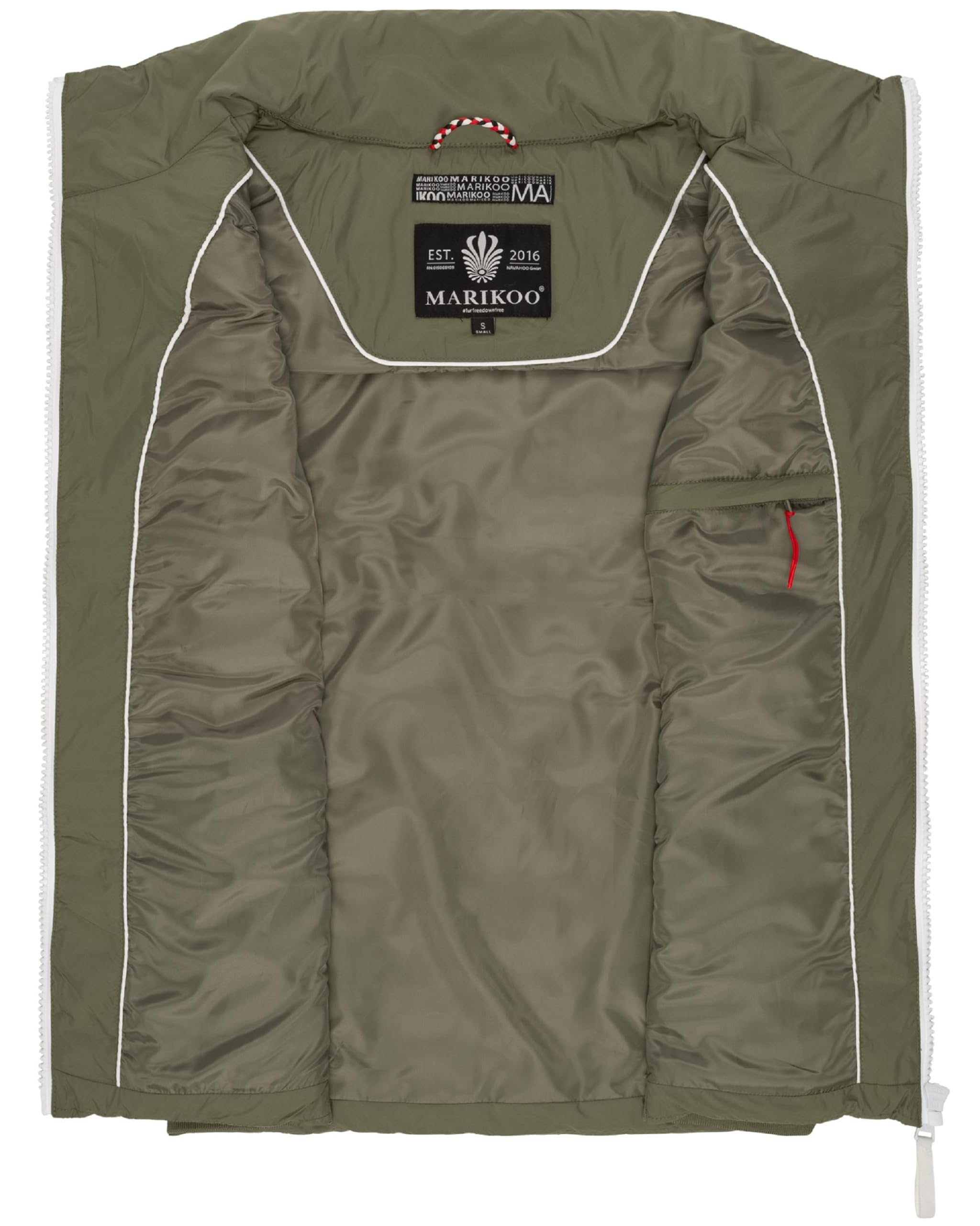 MARIKOO leicht gefütterte Damen Steppweste Übergangsjacke mit elastischen Rippbündchen an der Seite und hohem Kragen Reimii XS-3XL