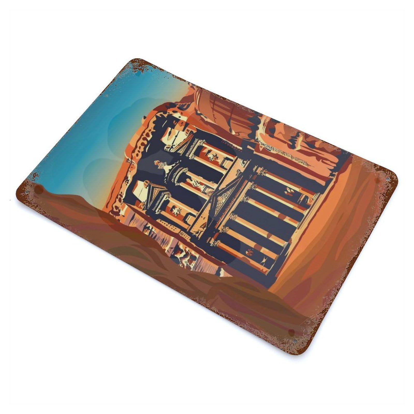 Rust Effect Petra Treasury Decorative Tin Sign 11.8"x7.9", Vintage Wall Decor for Farmhouse, Kitchen And Entryway Decor