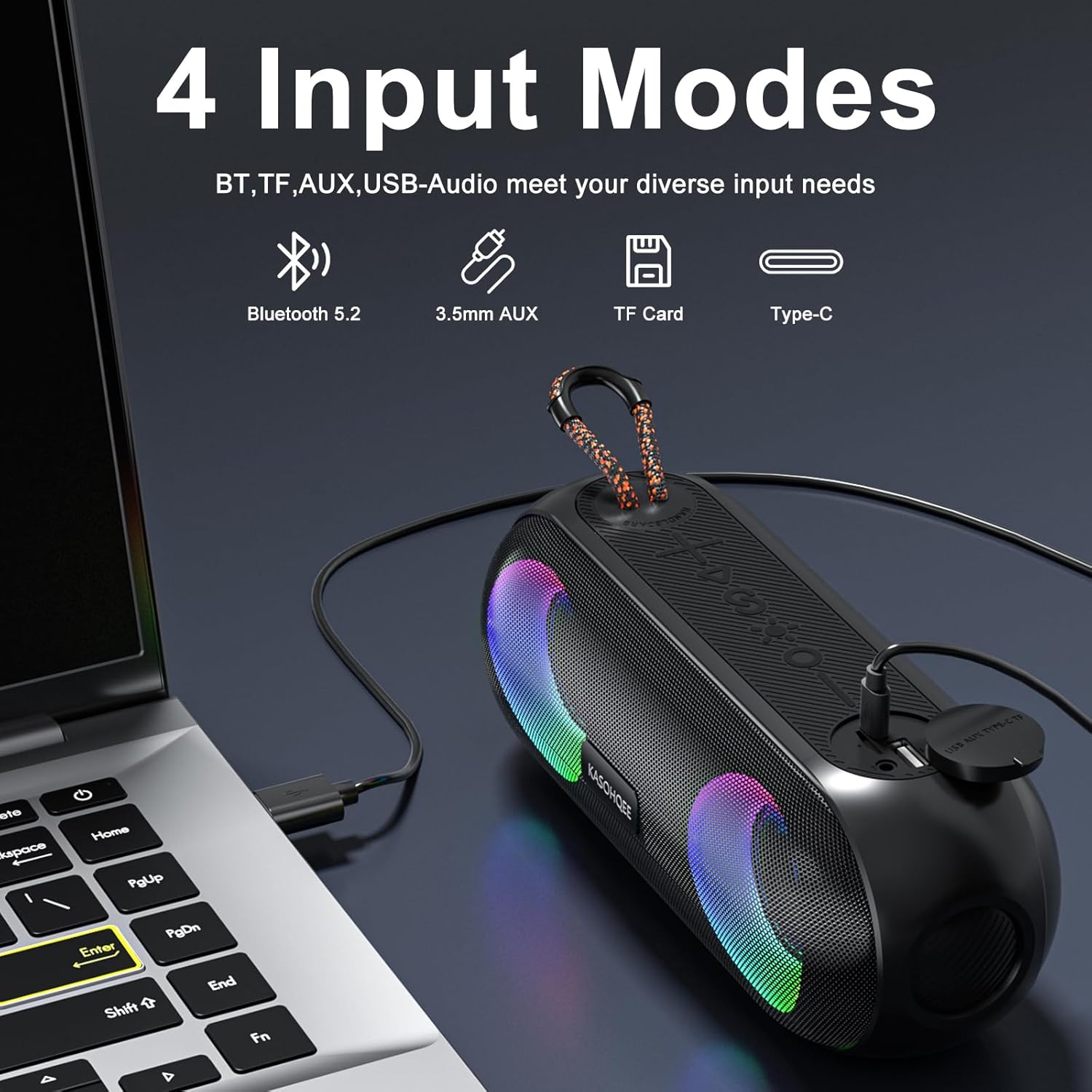 Portable Bluetooth Speaker with RGB Lights, 20W Loud Sound, IPX6 Waterproof, 20H Playtime, Wireless Speakers for Travel, Sport, Party, Outdoor, Shower - Image 6