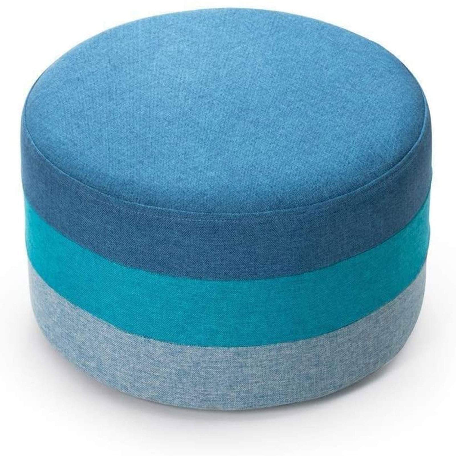Pouf rond bleu avec rangement intégré et assise rembourrée confortable