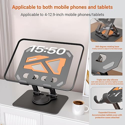 Miniatura 6 de Soporte de aluminio para tablet iPad, soporte de escritorio ajustable con rotación de 360 para tabletas de 4.7-12.9 pulgadas, lectores electrónicos,