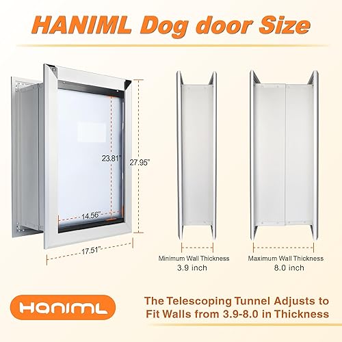 Miniatura 5 de Puerta de aluminio extra grande para pared, puerta para perros de clima extremo con solapas dobles magnéticas cerradas, puertas resistentes para