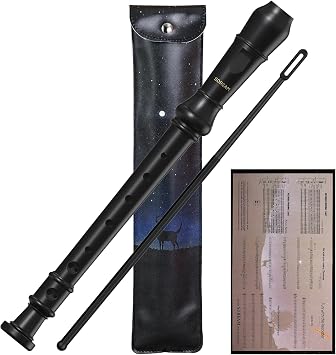 Soprano Recorder Instrument For Kids - German Fingering 8 Hole Beginner Music Recorder Flute With Cleaning Rod, Leather Packaging & Fingering Chart