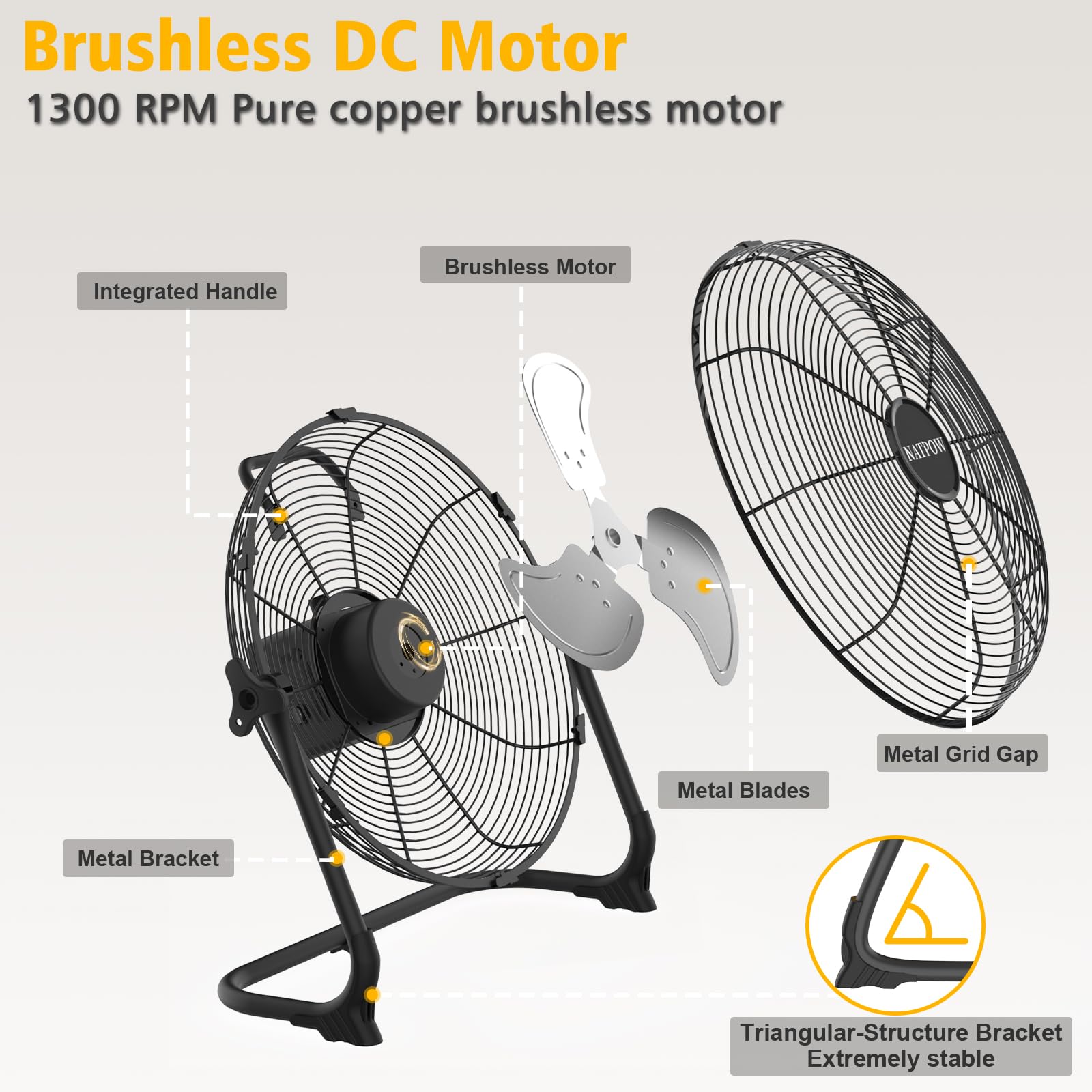 NATPOW Rechargeable Ventilateur de Sol pour Intérieur et Extérieur, 13200mAh Brasseur d'air avec Type C et USB, 15W 30 cm Ventilateur, Adaptateur 1,5 m Inclus, Silencieux, Économe en Énergie, Noir