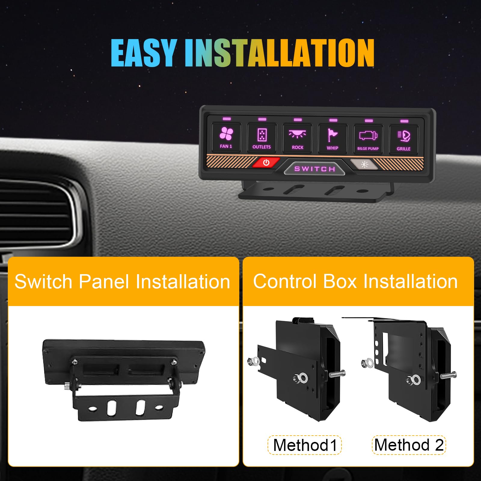 Chelhead 12 V/24 V Pannello di controllo RGB 6 posizioni dimmerabili multifunzione programmabile accessori controllo batteria impermeabile, compatibile con camion, barca, SUV, camper, rimorchio marino