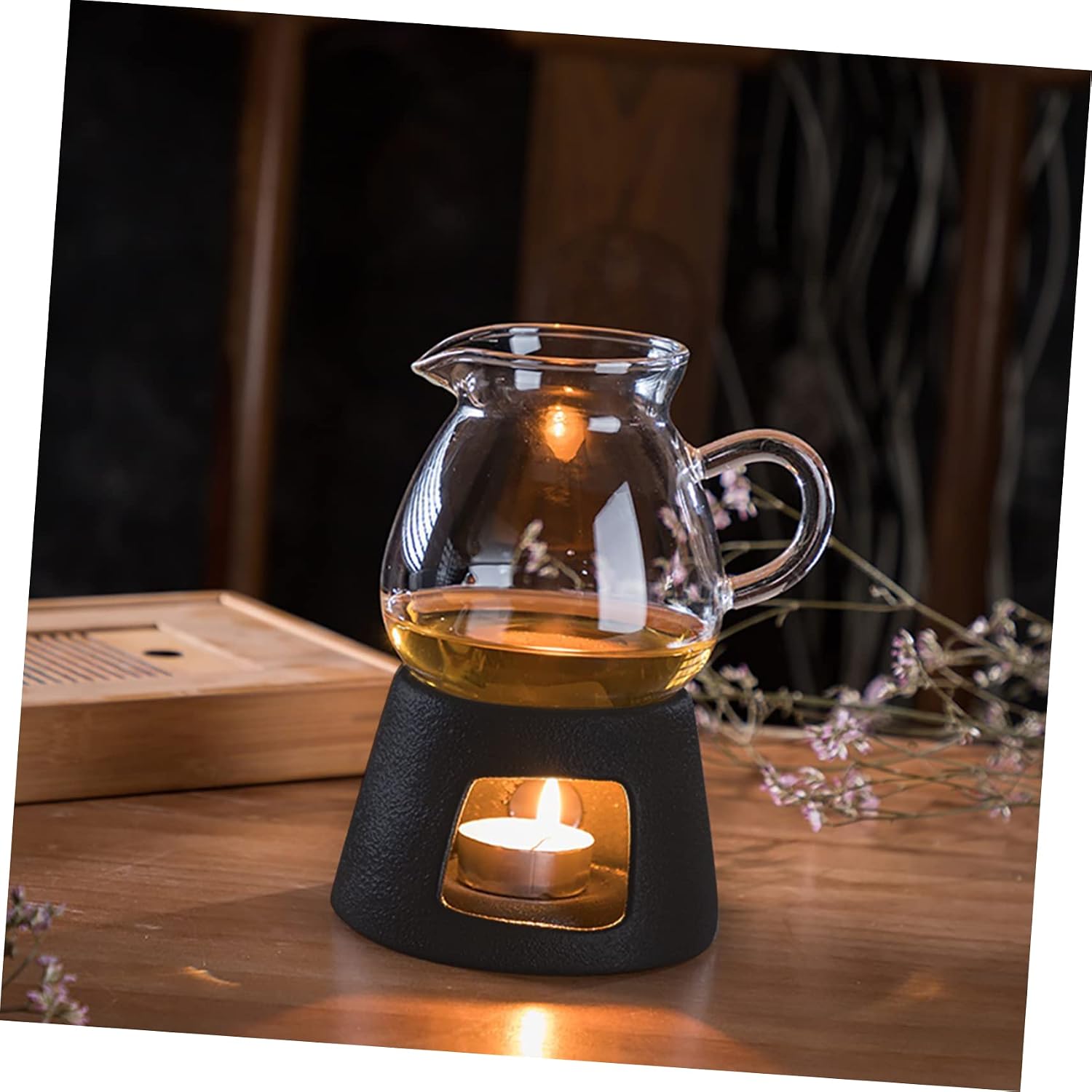 Ceramic Tea Warmer for Teapot Natural Heating Stove Essential Home Office Accessory for Tea Lovers for Various Teapot Candle Not Included