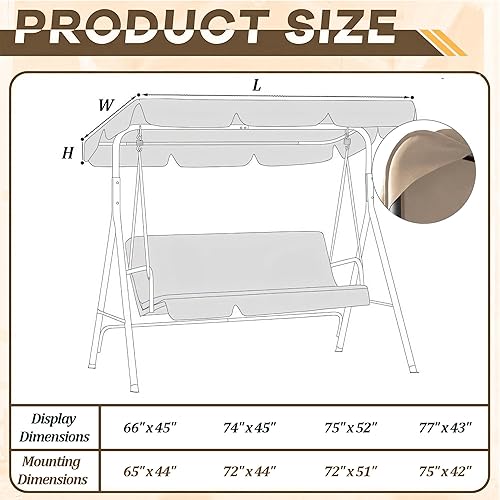 Miniatura 2 de Timoau Toldo para columpio de porche, cubierta superior impermeable de repuesto, toldo de repuesto para asiento de columpio de jardín, cubierta de