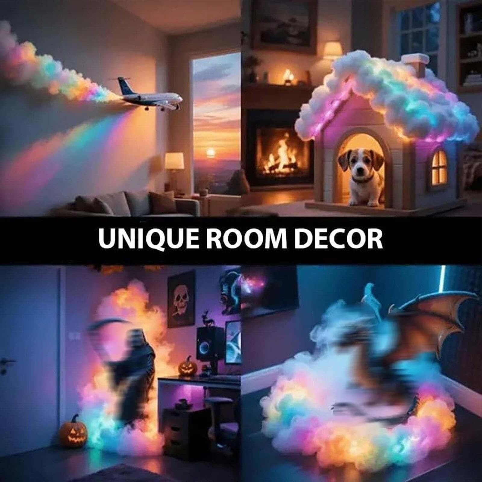 Lámpara de Nube de Tormenta LED 3D, USB, Multicolor | Algodón 3D, sincronización musical, modos ajustables. Ideal para juegos, Halloween o dormitorios.(800cm/314.96in)