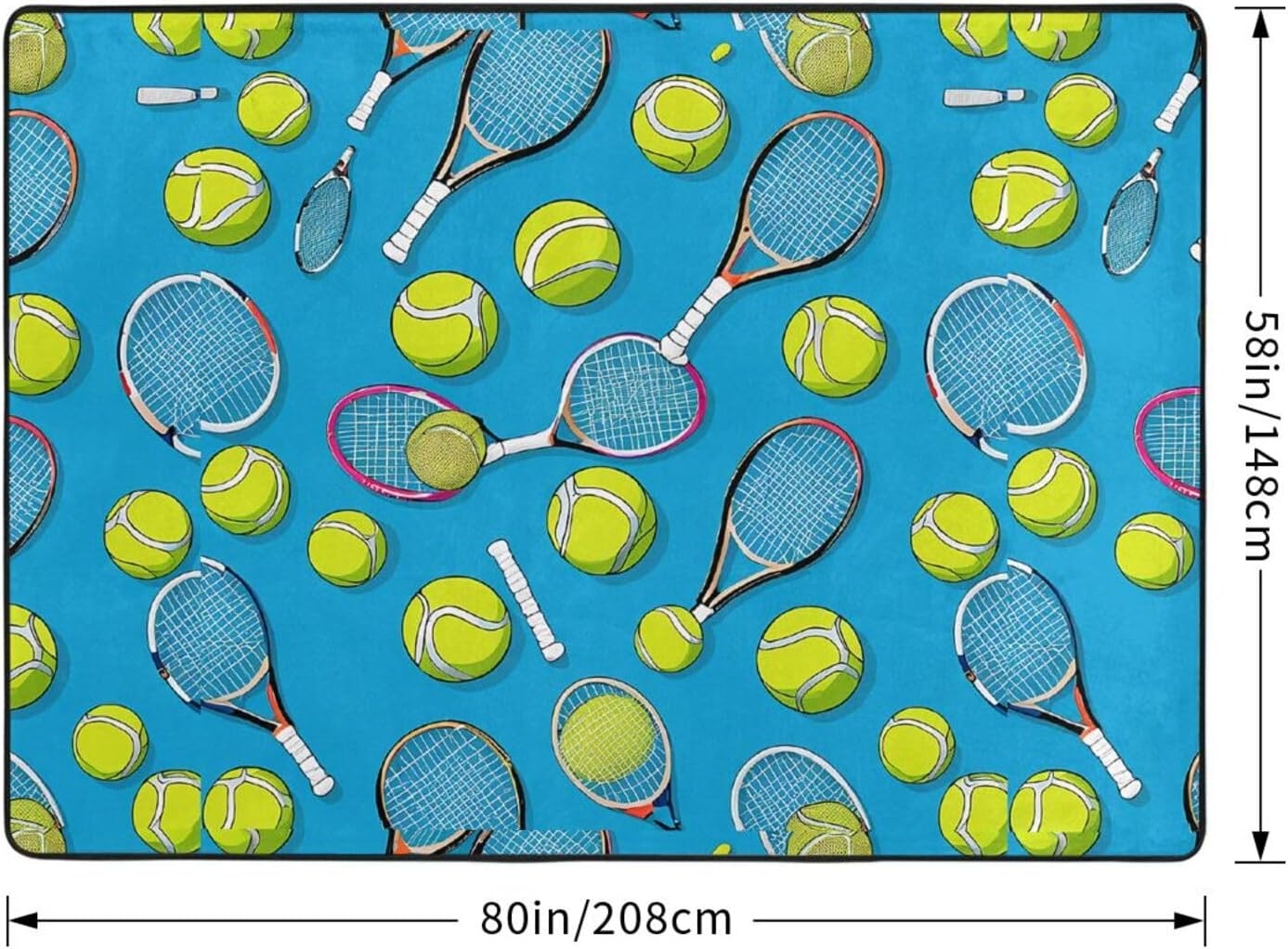 Flannel Non-Slip (Funny Tennis Racquets and Tennis Balls) Rug Pad 80×50in Soft Washable Protective for Hardwood Floors Bedroom Bathroom Living Room