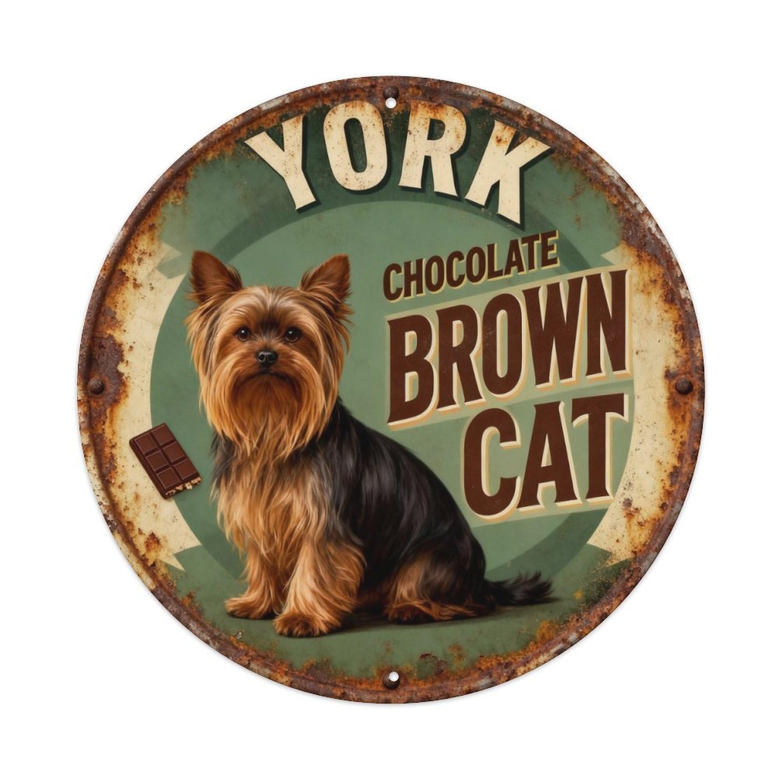 York Chocolate Brown Cat Metal Tin Sign Plaque