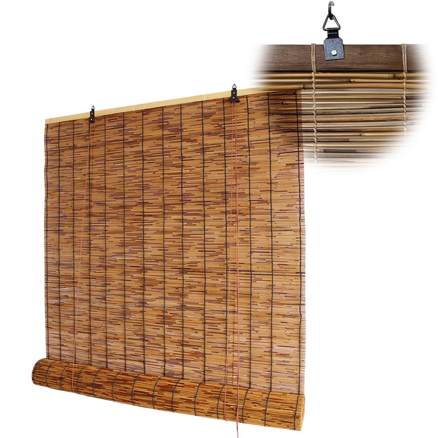 Bamboo Patio Blinds Light Filtering Outdoor Roll Up Shades, Bamboo Porch Blackout Roller Blinds 36 48 64 72 84 96 Inches High Sunshade Window Curtains