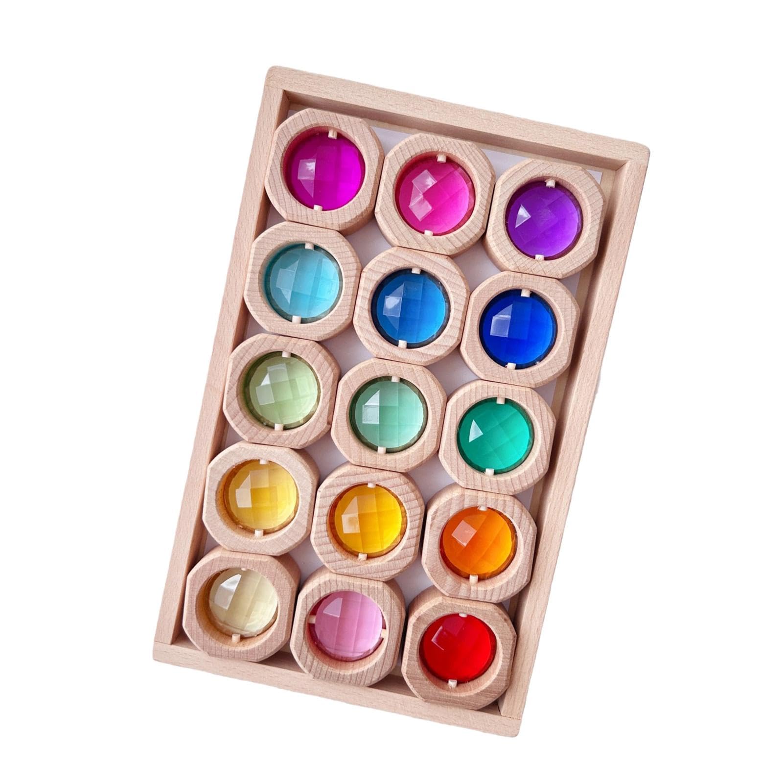 Bloques Juguete Educativo de Madera Y Acrílico Juguetes de Entrenamiento Sensorial para Aprender Los Colores Cubos de Construcción para Niños