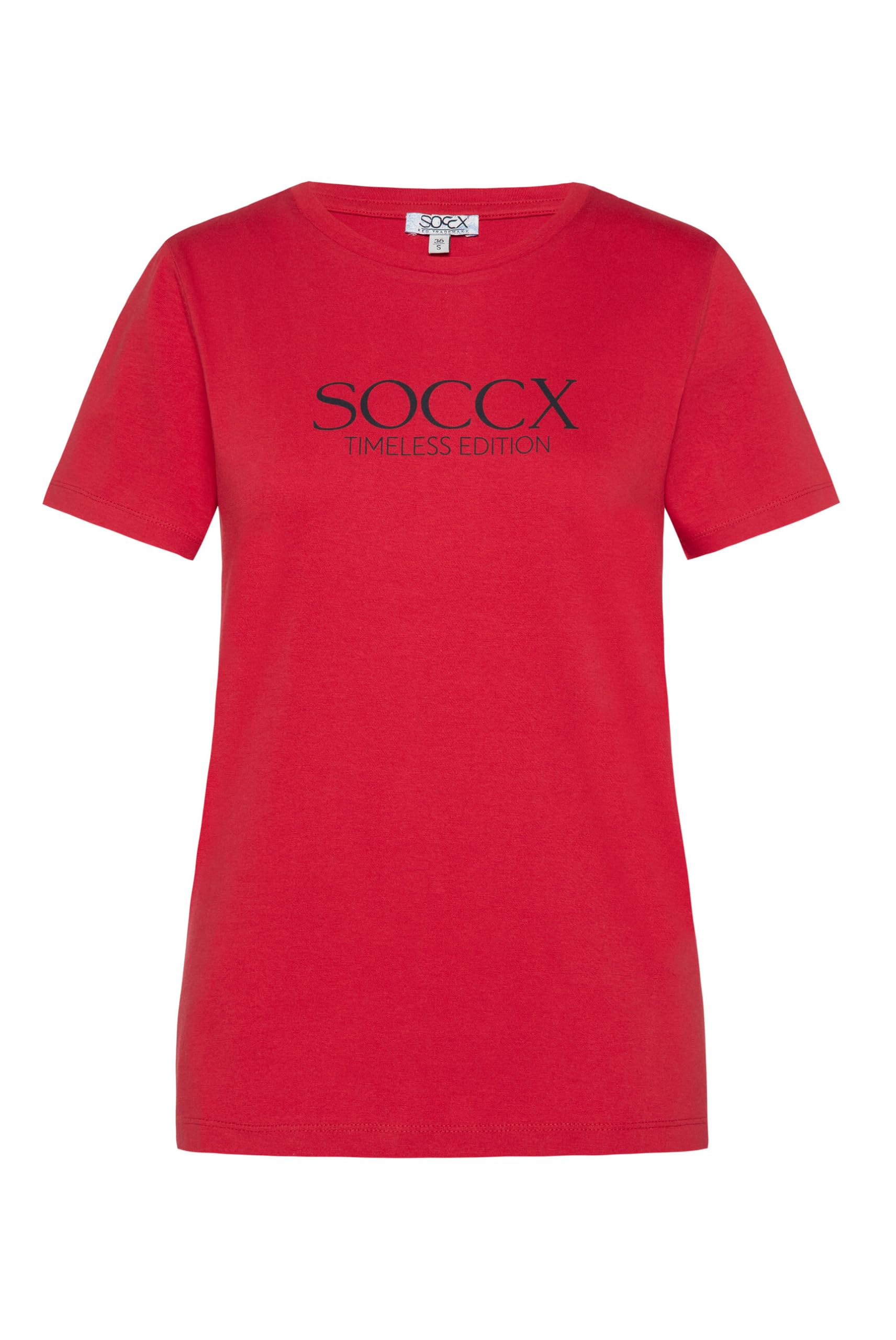 SOCCX Damen Basic T-Shirt mit Logo Print, 100% Baumwolle, Rundhals Kurzarm, Oeko-TEX Zertifiziert