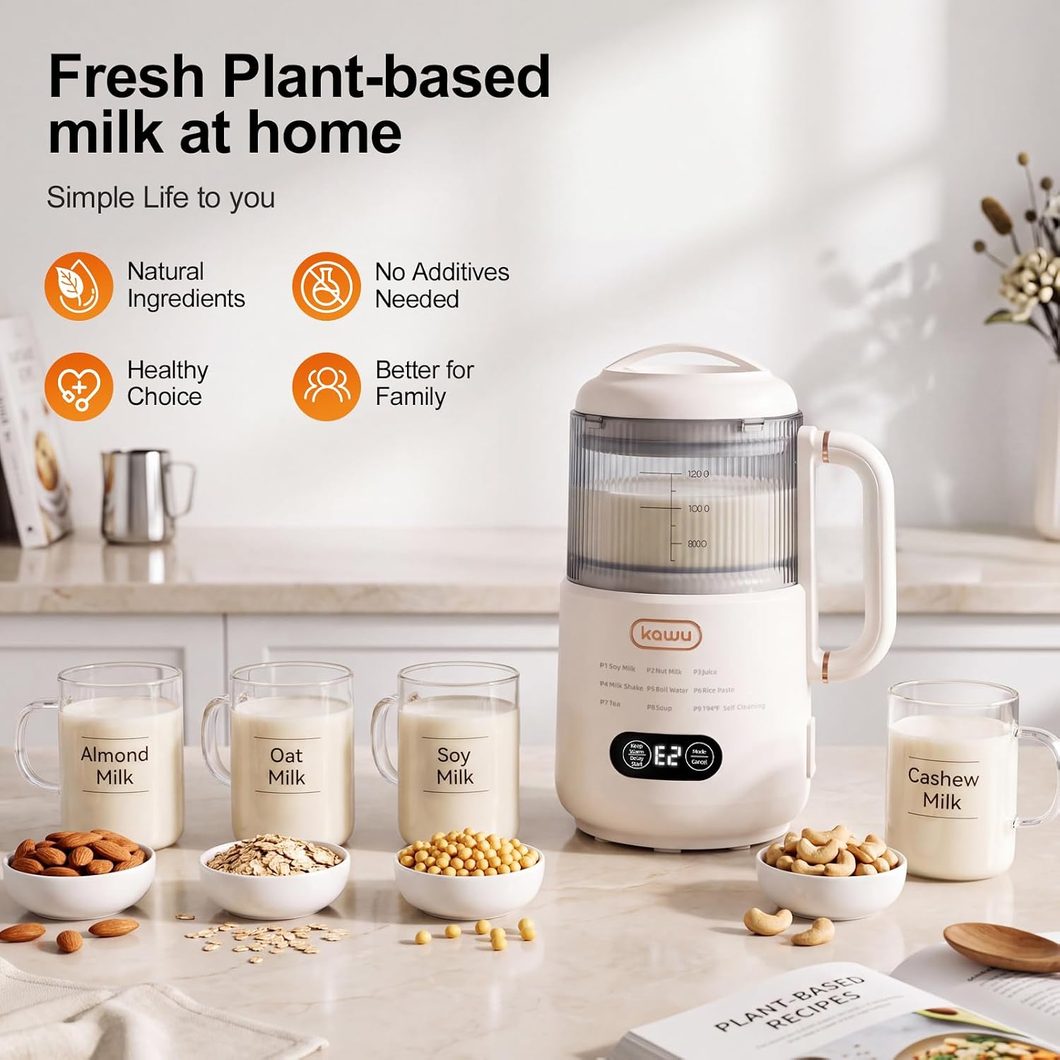 Kawu 9 in 1 Nut Milk Maker Machine with Silent Shield, 41oz/24H Delay Start