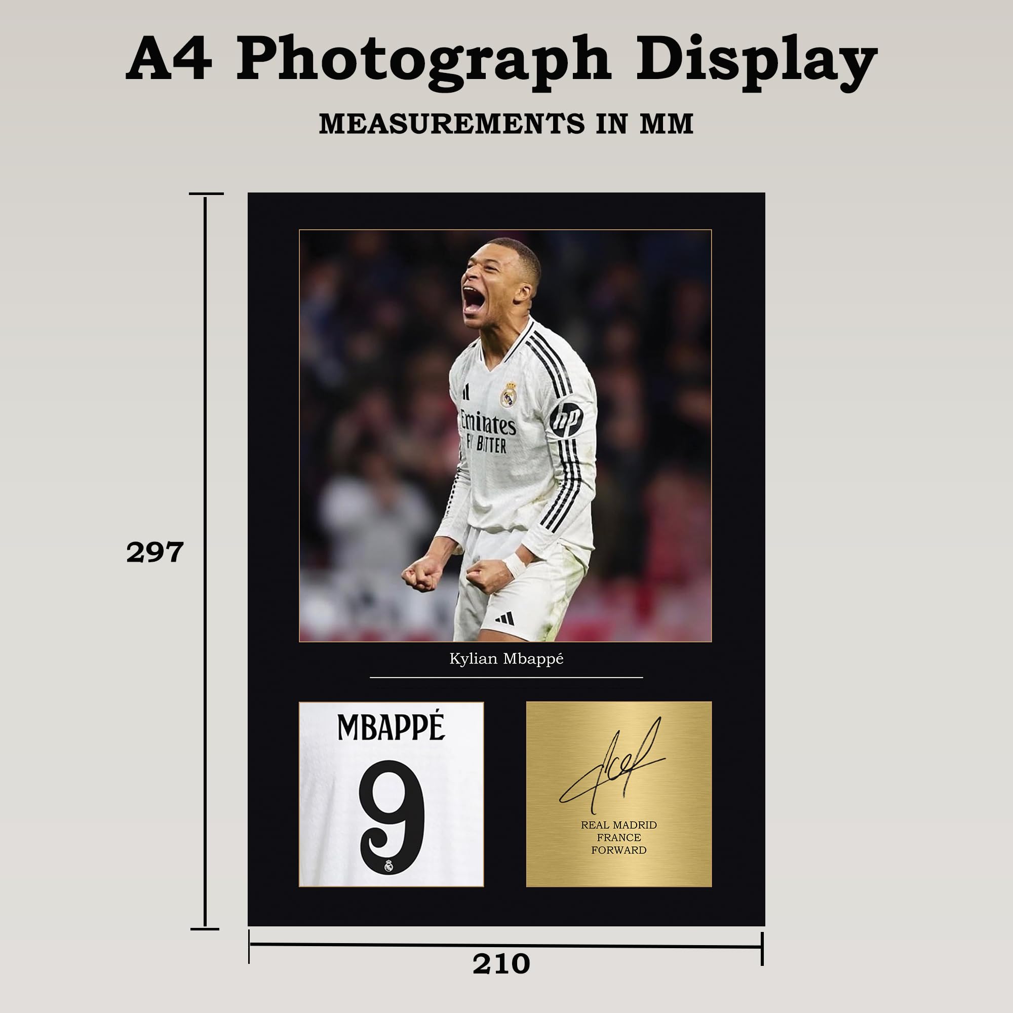 Stampa con autografo di Kylian Mbappe, formato A4, senza cornice, regalo per ragazzi del Real Madrid, riproduzione digitale, idea regalo per ragazzi