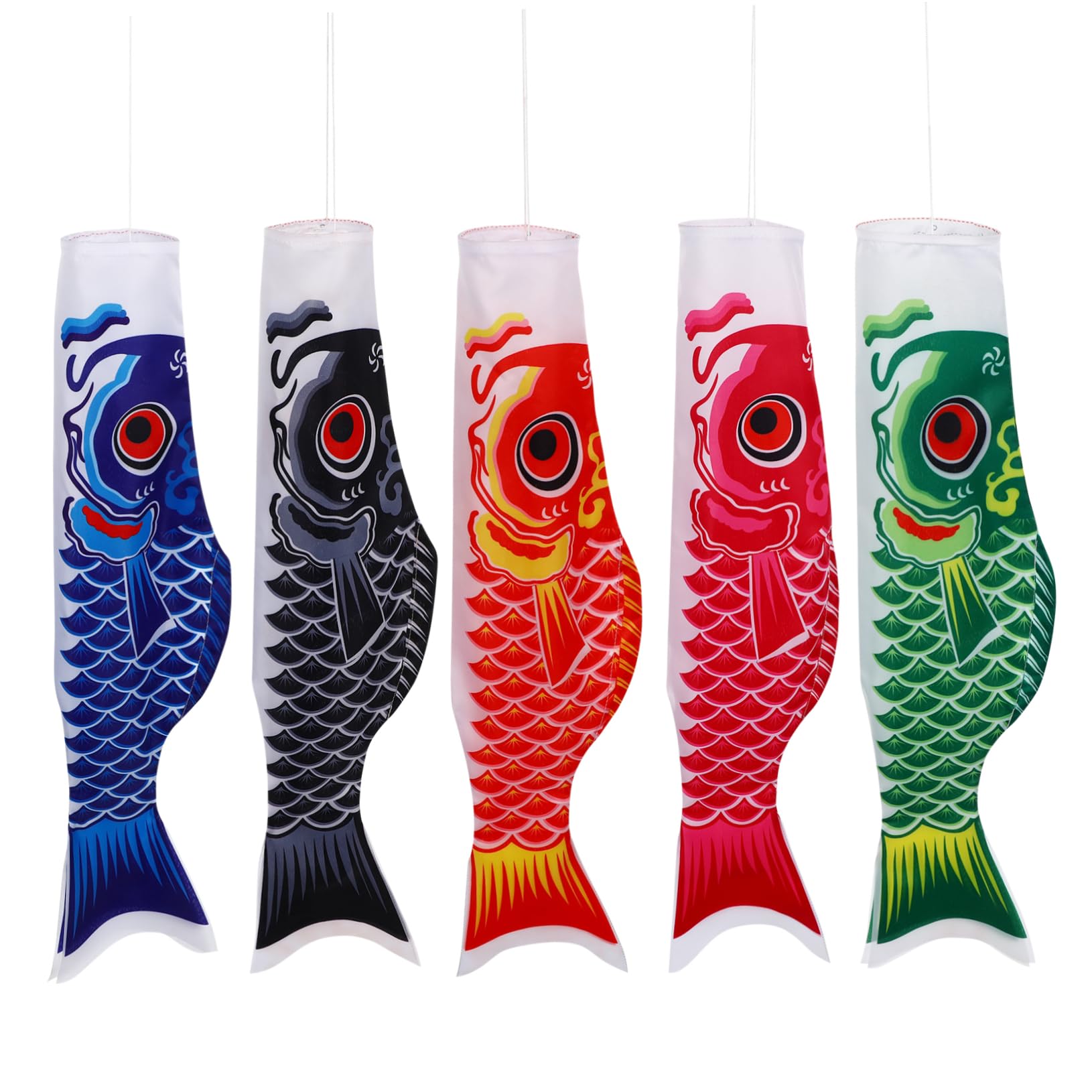 Lanterne japonaise pour balcon : lot de 5 poissons en satin