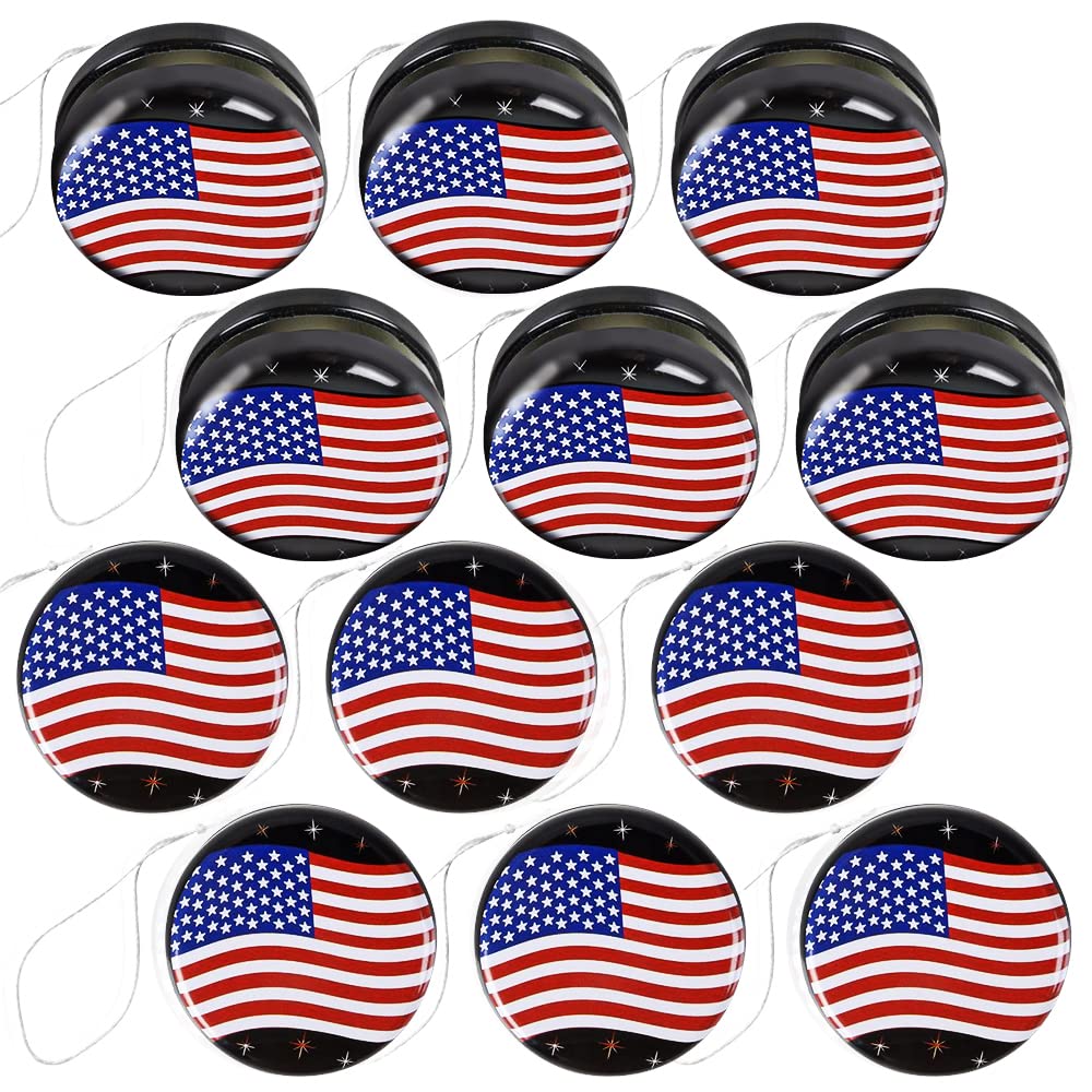 ArtCreativity Metal Stars & Stripes Yoyos, Set of 12 , 4th of July Party Favors, USA Flag Yo-Yo Toys, Fun Patriotic Accessories for Independence, Memorial, and Veterans Day