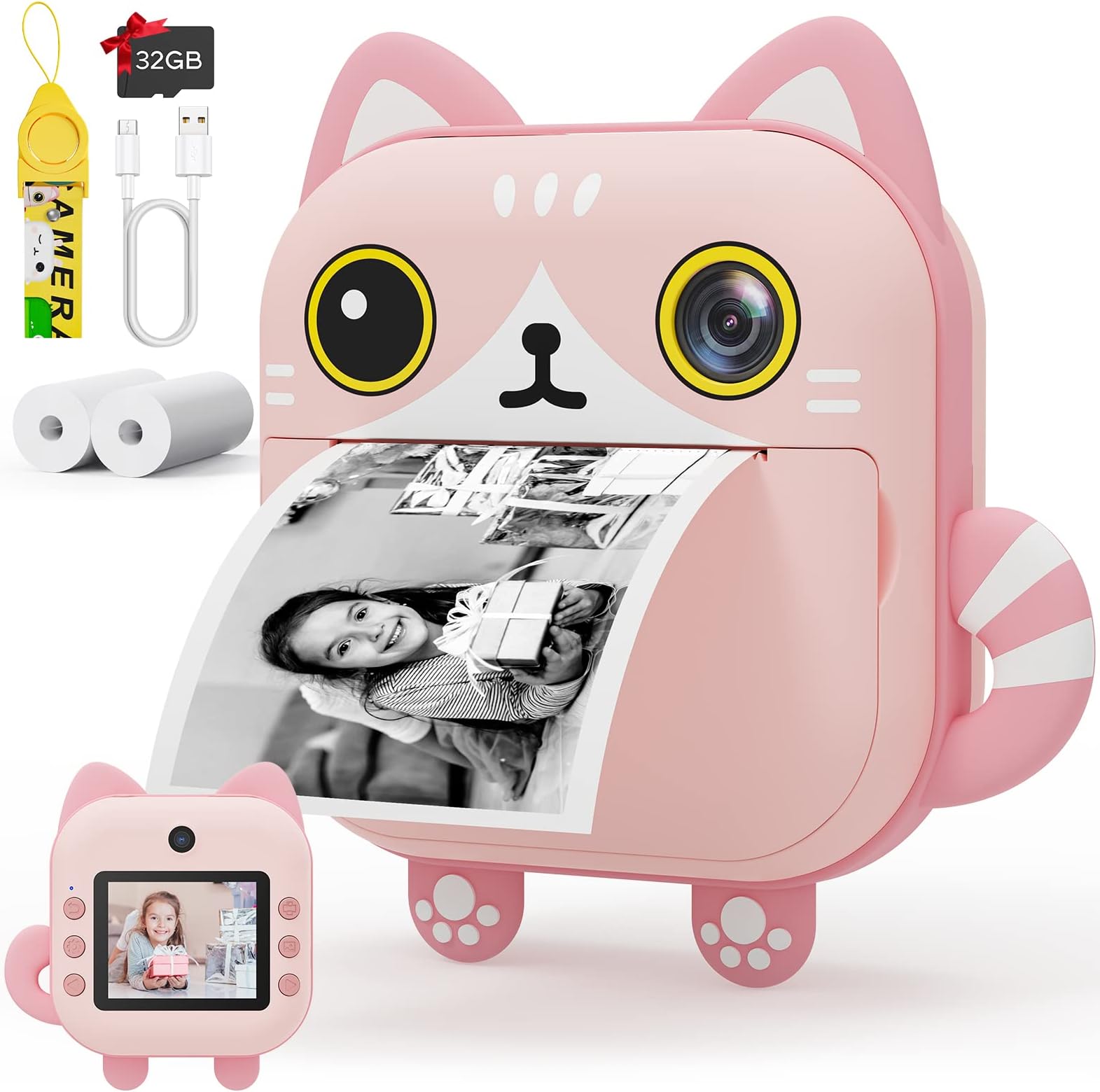 SelvimInstant Print Digital Camera for Kids, 2.4 Inch Screen Selfie Kids Camera No Ink, 40MP 1080P HD Video Camera with 32GB TF Card, Toddler Camera for Boys and Girls on Birthday and Holiday