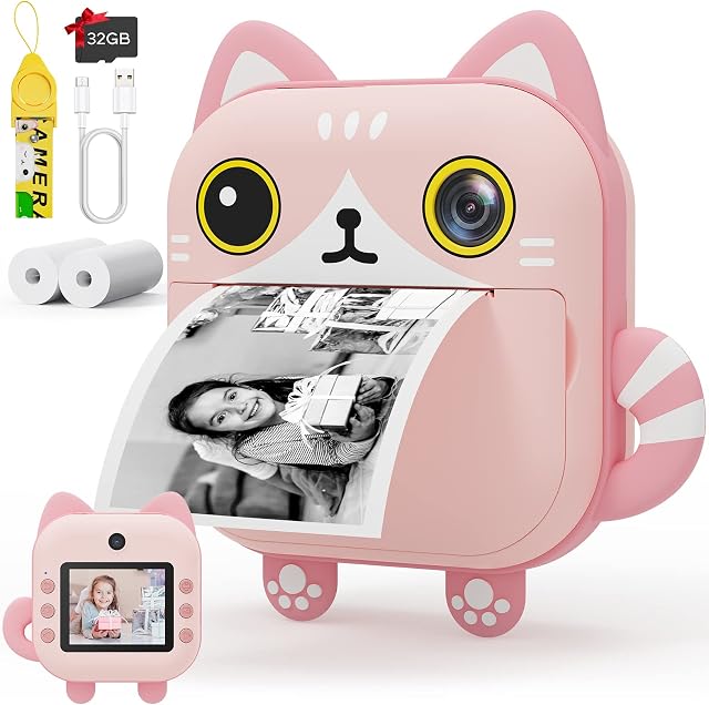 Selvim Instant Print Digital Camera for Kids, 2.4 Inch Screen Selfie Kids Camera No Ink, 40MP 1080P HD Video Camera with 32GB TF Card, Toddler Camera for Boys and Girls on Birthday and Holiday