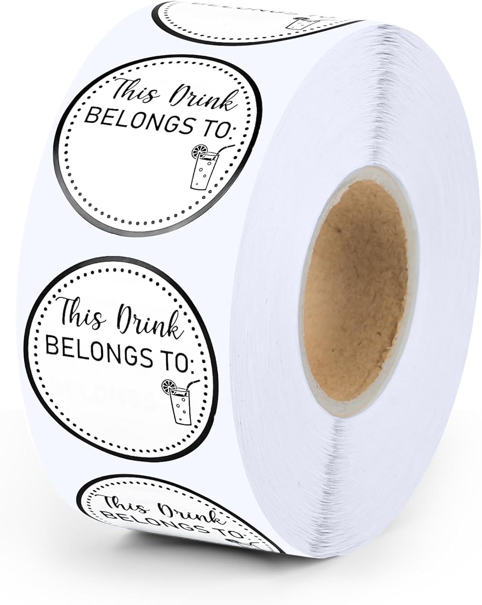1200 piezas Esta bebida pertenece a pegatinas Marcador de taza Etiquetas de bebidas en blanco Pegatinas de bebidas para bodas, fiestas de bebidas, despedidas de soltera, suministros para fiestas de cumpleaños (blanco, 1,5 pulgadas)