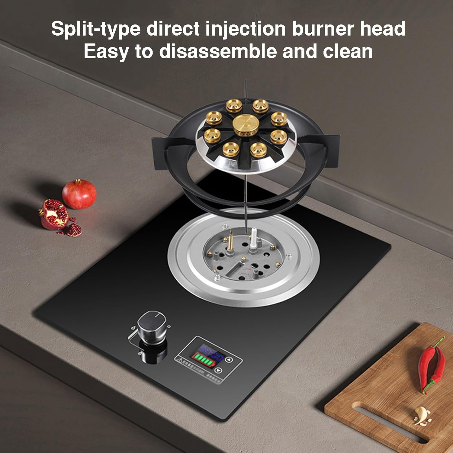 5.2KW Single Burner Gas Stove,9-Cavity High-Heat Wok with Flame Failure Protection and Timer,Tempered Glass Panel for Home Outdoor(NG)