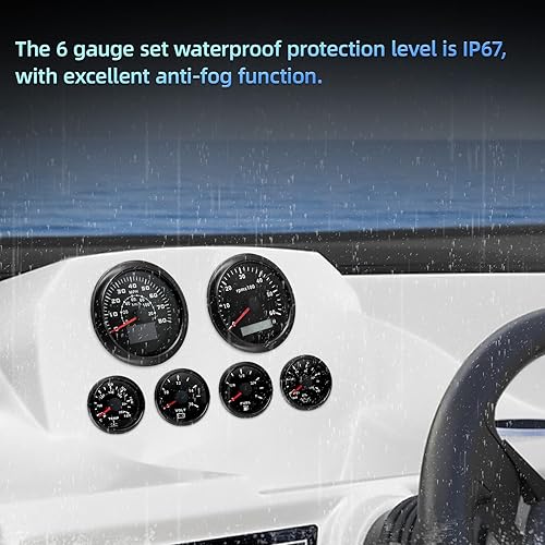 Miniatura 4 de Juego de 6 calibres de 7 colores, 3-38 pulgadas, 3.346 in, velocímetro GPS 80 MPH120 KMH y tacómetro, medidor de presión de aceite de 2-116